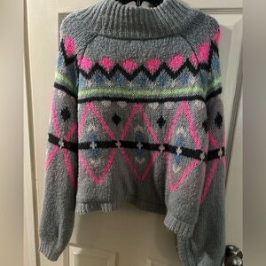 Charlotte Russe Gray Sweater with Pink and Green Accents